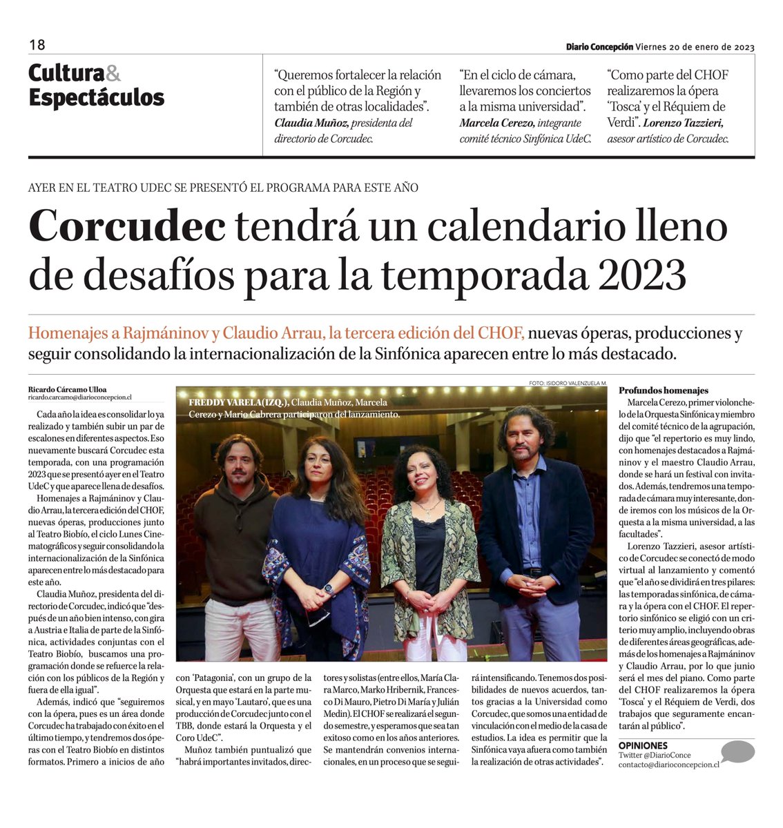 TeatroUdec's tweet photo. #Corcudec ✅tendrá un calendario lleno de desafíos la temporada 2023.
Homenajes a Rajmáninov y Claudio Arrau, la tercera edición del CHOF, nuevas óperas, producciones y seguir consolidando la internacionalización de la Sinfónica.
@udeconcepcion @DiarioConce https://t.co/4CXI60FJnx