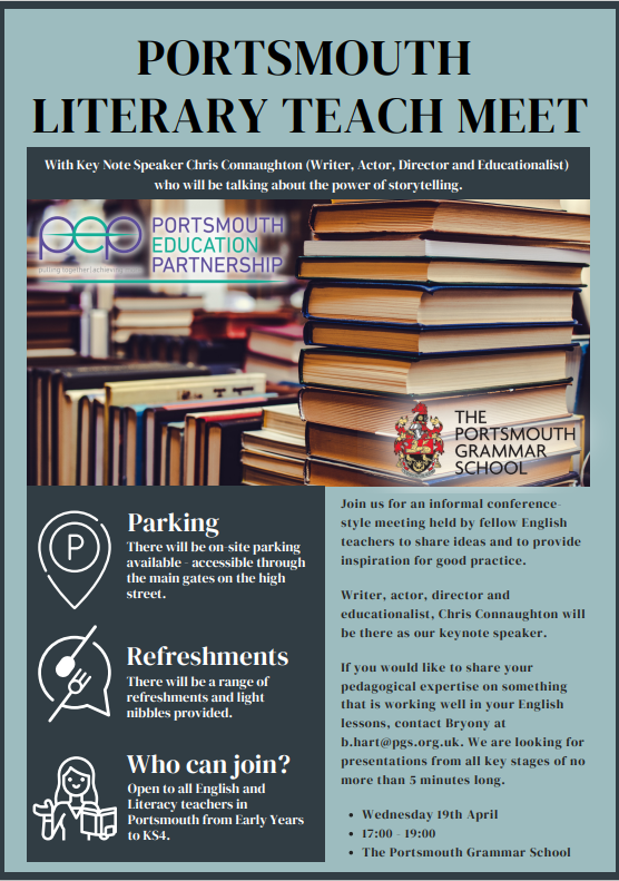 PGS1732's tweet photo. Are you an English teacher?
Join us on the 19th April for an informal conference held by fellow English teachers to share ideas and to provide inspiration for good practice, along with a key note speech by Chris Connaughton.
#pgscollaboration #pgscommunity #pgscompassion https://t.co/t9fx4joUWb