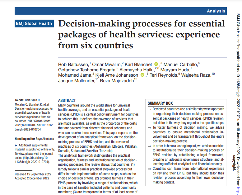 BCEPShealth's tweet photo. Reviewing decision-making processes for essential health care packages in 6 countries. Authors incl. BCEPS' @ADHailu @getchkid @OMwalim @KA_Johansson highlight the importance of meaningful stakeholder involvement and transparency for a fair process.

👉https://t.co/NvJB51OojR https://t.co/RAthLmvqho