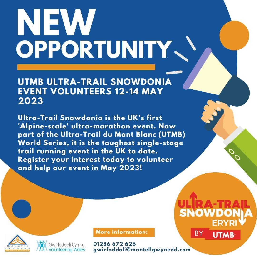 NEW OPPORTUNITY!

Volunteers are needed for the UTMB Ultra Eryri event in the Llanberis 12th to 14th May 2023. Follow the link below to register your interest
snowdonia.utmb.world/.../join.../be… 
#UltraTrailSnowdonia
#SnowdoniabyUTMB
#MeetYourExtraordinary
#UTMBWorldSeries
#llanberis