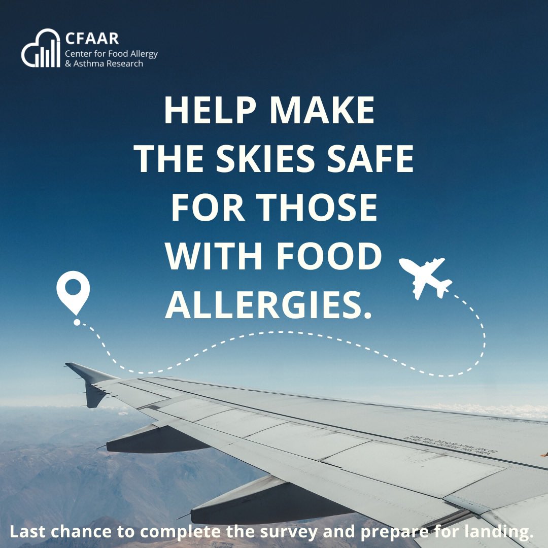 NoNutTraveler's tweet photo. I have been working with @cfaarnu team to create a survey that will gather data to help policymakers make #airtravel safer for people living with #foodallergies. The survey closes at midnight- Any country not just US - it's global https://t.co/PEB0NXn4wK please add your voice👇 https://t.co/kSrGuMI45c