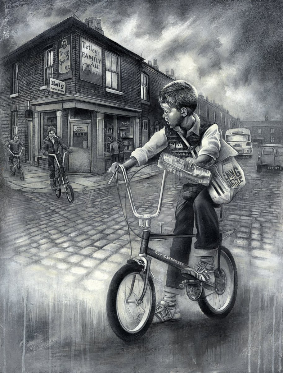 Craig Everett.
Paperboy.
On display in the gallery. 

#CraigEverett #NortherArt #GrimArt #YorkshireArt