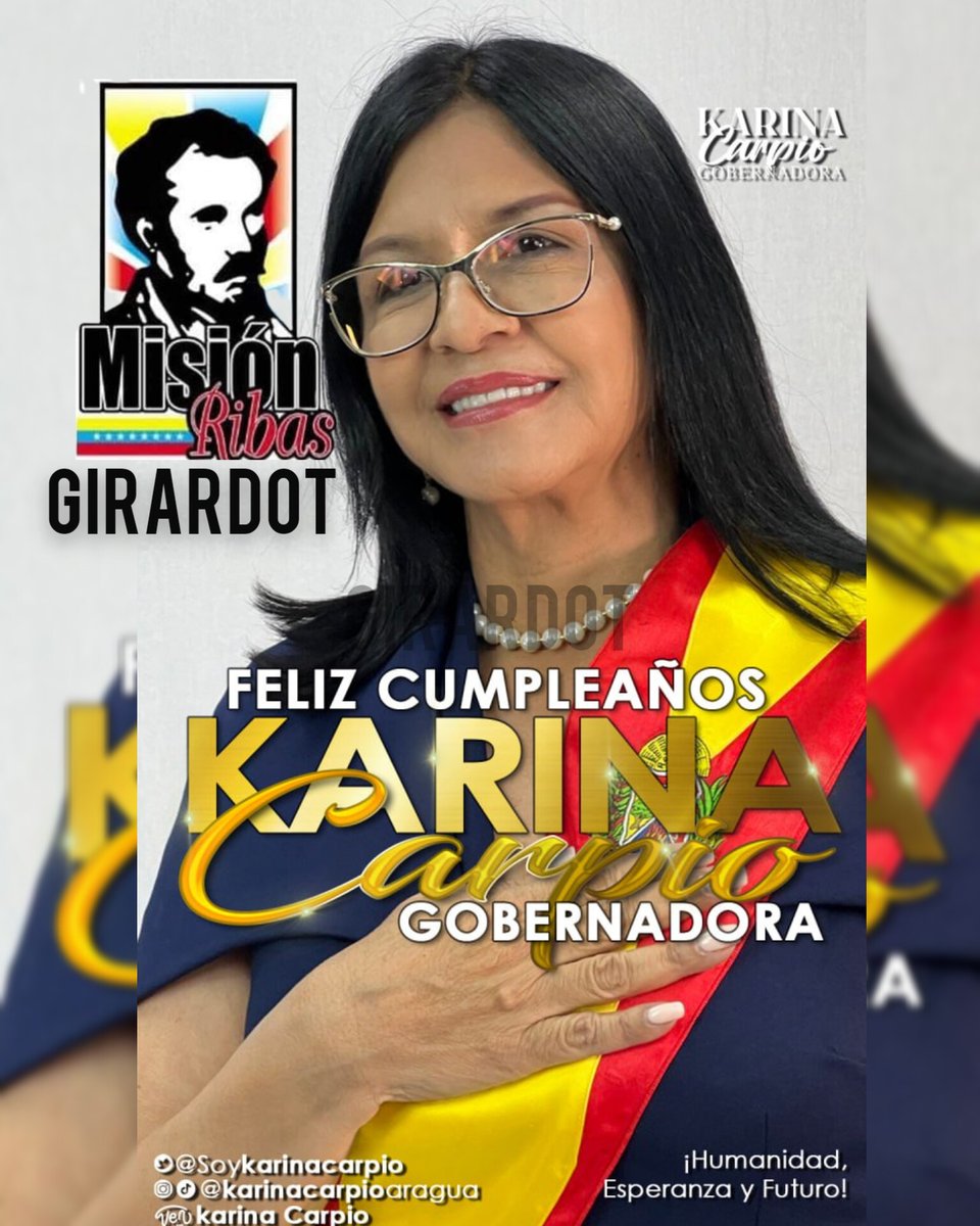GirardotMRibas's tweet photo. Feliz Cumpleaños para nuestra Gobernadora Karina Carpio... Dios le siga bendiciendo con muchísimos años más de vida y salud... 🎂🥳🚩🚩🚩 @leoalvacabrera @NicolasMaduro https://t.co/o6ag9spmR6