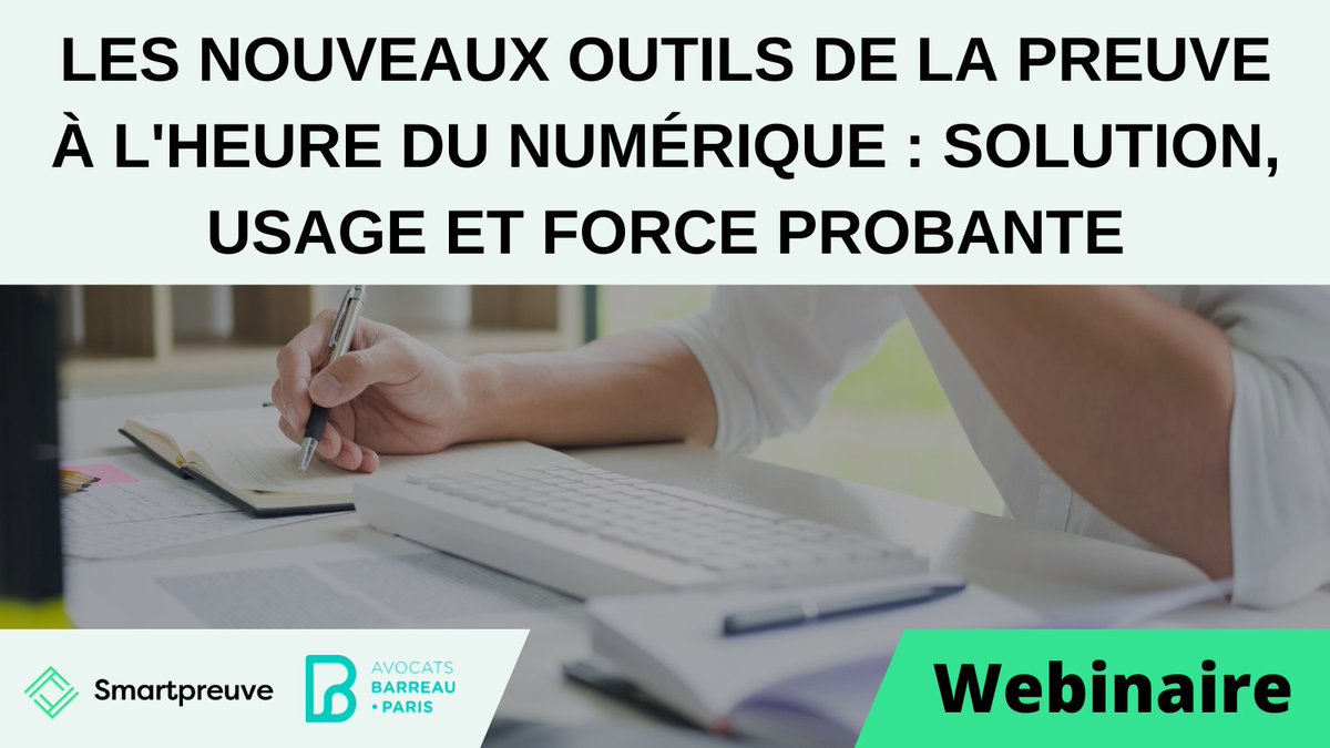 Rejoignez-nous le 9 février pour un webinaire avec <a href="/AlexisDeborde/">Alexis DEBORDE</a> et <a href="/Avocats_Paris/">Avocats de Paris</a> (Barreau de Paris) afin de découvrir les nouveaux outils de la preuve à l'heure du numérique. Détails et inscription sur avocatparis.org/agenda-des-for… #avocats #preuve #legaltech