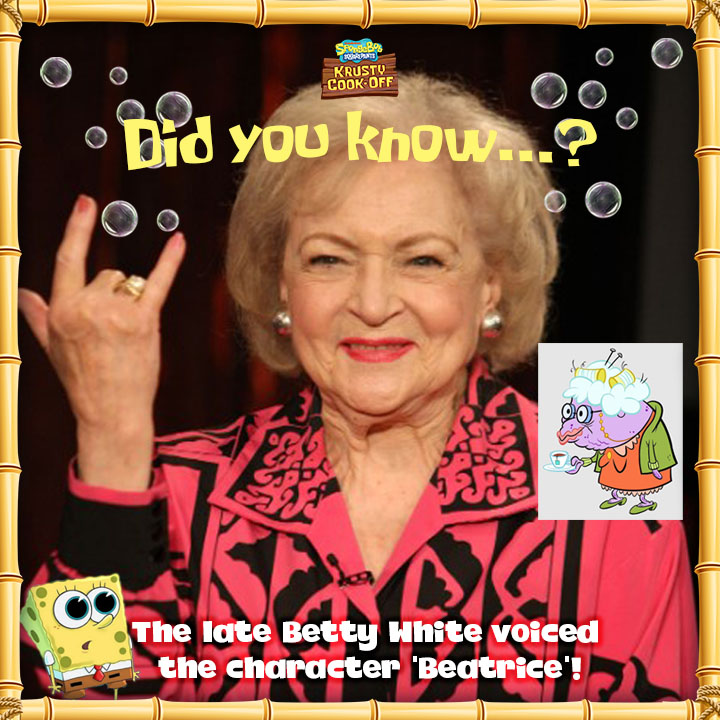 SpongeBobInAJam's tweet photo. The one and only... Betty White! ππ₯°
#spongebobkrustycookoff #cookinggames #mobilegames #spongebobfacts #spongebobtrivia #bettywhite #spongebob #spongebobsquarepants https://t.co/AFNTiIOiik