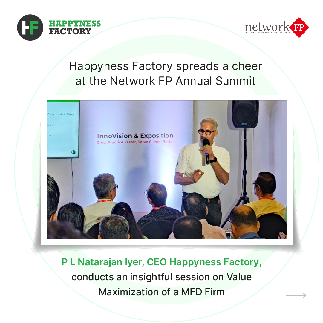 hf_invest's tweet photo. Happyness Factory spreads a cheer at the Network FP Annual Summit
P L Natarajan Iyer, CEO Happyness Factory, conducts an insightful session on Value Maximization of a MFD Firm.

#nfp #pfp #ifa #NFP2023 #NetworkFP #mfd #InvestorManagement #InvestmentStrategy #FinancialCoaching https://t.co/YD9ubQWNia