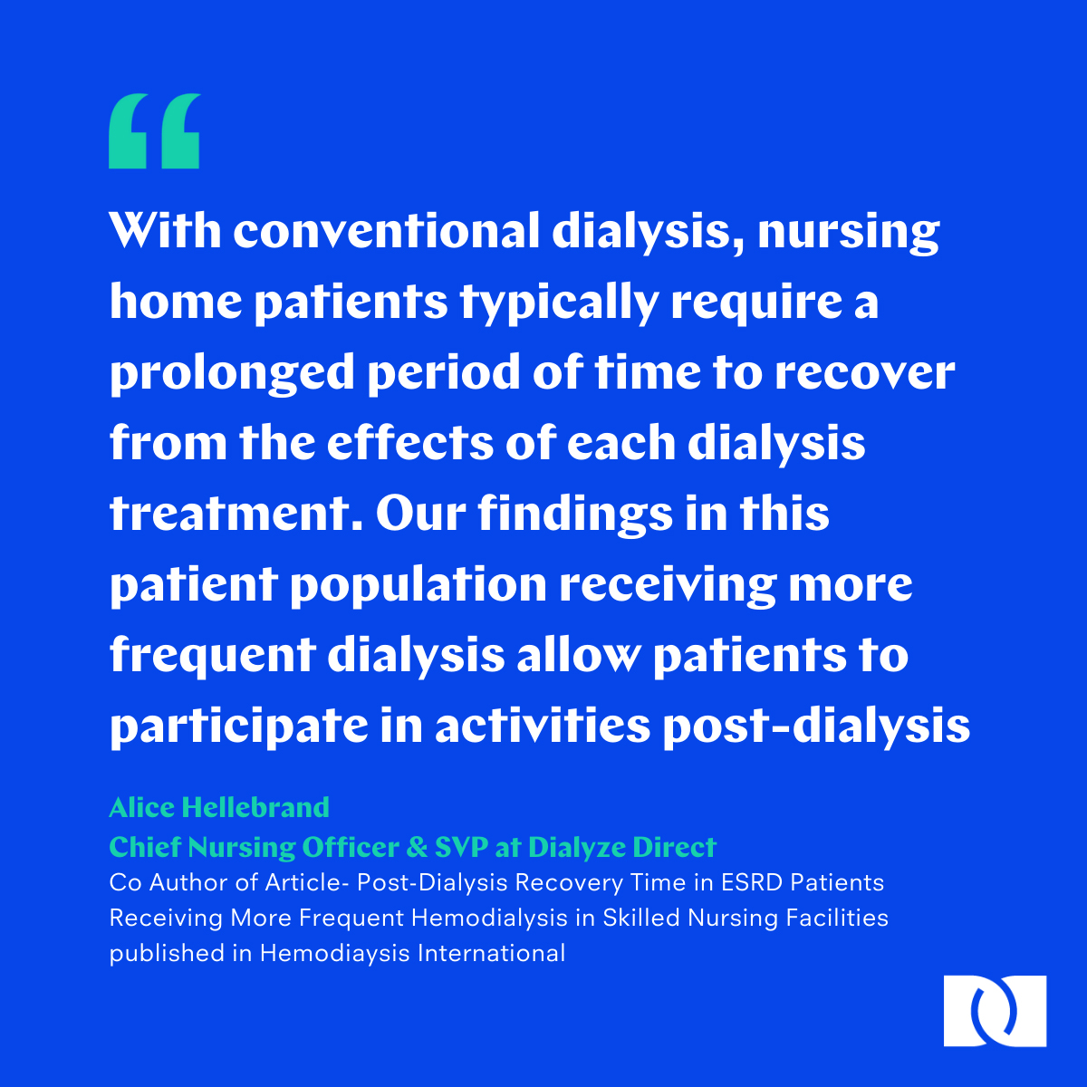 dialyzedirect's tweet photo. Giving back time and opportunity to geriatric dialysis patients in skilled nursing homes is just one part of our mission. We are passionate about providing this deserving population dignity in their care. https://t.co/QJyok75M8x