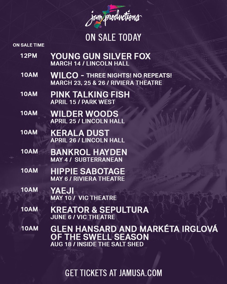 JamUSA's tweet photo. Set your alarms! ⏰ These 10 newly announced shows go on sale today!
Get tickets at https://t.co/5tABhrsAPG https://t.co/D7oo5WaNNZ