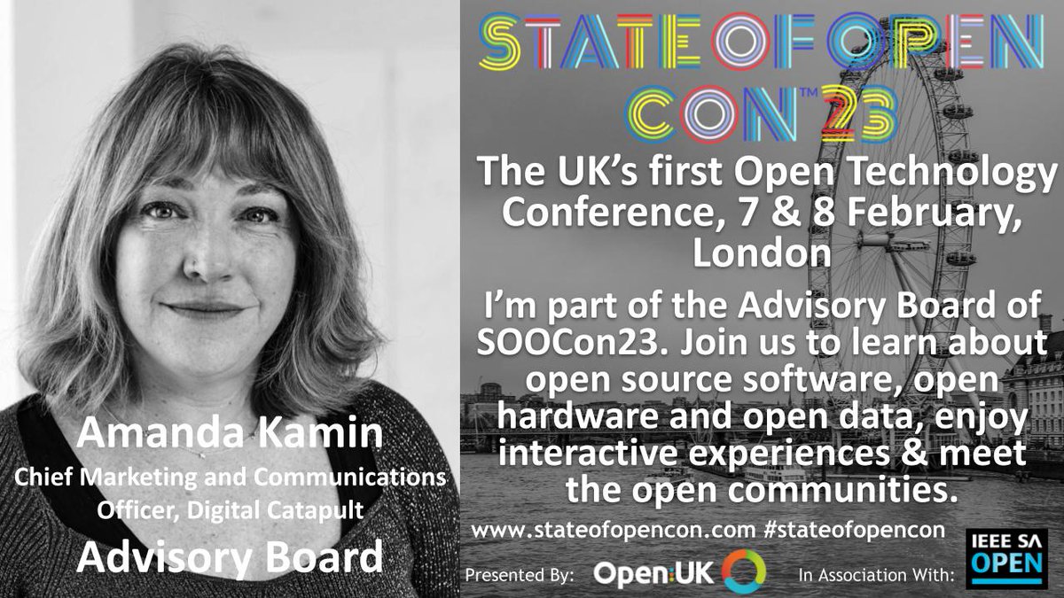 💥 The UK's first Open Technology Conference #StateofOpenCon led by <a href="/openuk_uk/">OpenUK</a> is here!

🌟 Digital Catapult's Chief Marketing and Communications Officer <a href="/KaminAmanda/">Amanda Kamin</a> has joined the Advisory Board for #SOOCon23.

🔎 Discover more here: ow.ly/VFTf50Mw7YS