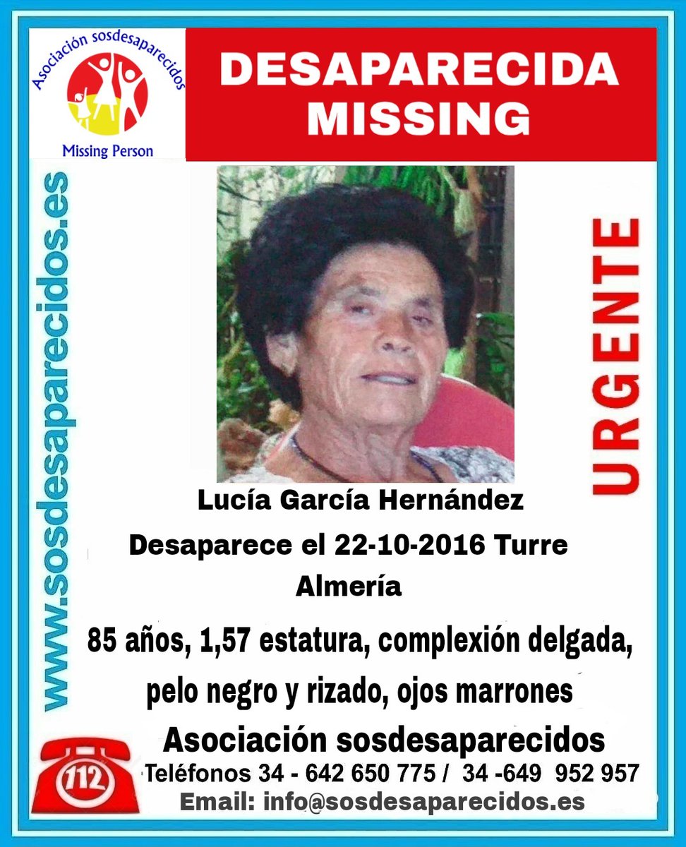 🆘 DESAPARECIDA
Continúan desparecida 2016
#desaparecido #sosdesaparecidos #Missing #Turre #Almería