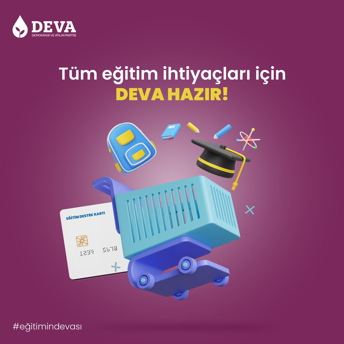 Sadece kitap değil, tüm eğitim ihtiyaçları için; eğitim destek banka kartı hazır! #eğitimindevası #gençdeva #devapartisi