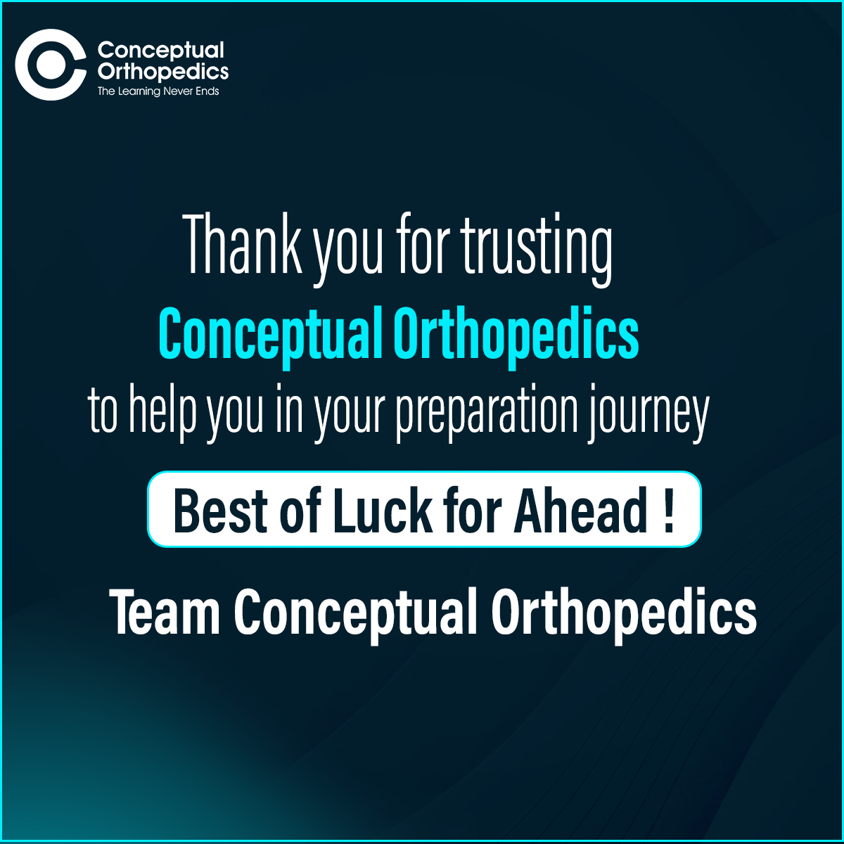 The DNB are results are out !
Congratulations to all.
We are delighted to be a part of your success.

Thank you for choosing @ConceptualOrthopedics .

#conceptualorthopedics #copgcourse #drapurvmehra #orthopedics #orthoresidents #ortholearning #delhi