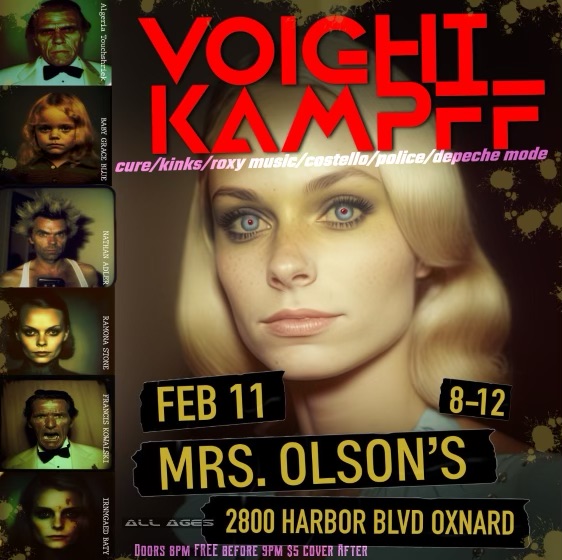 MrsOlsonsEvents's tweet photo. Voight Kampff performing LIVE at Mrs. Olson's February 11th 2023 from 8pm to 12am!
Come join us for brunch, drinks, and great music!
Location: 2800 Harbor Blvd, Oxnard, CA 93035
#mrsolsons #LocalVentura #venturacounty #livebands #venturalocal #coverbandinoxnard #harbor #nightlife https://t.co/pS0d2dFYBy