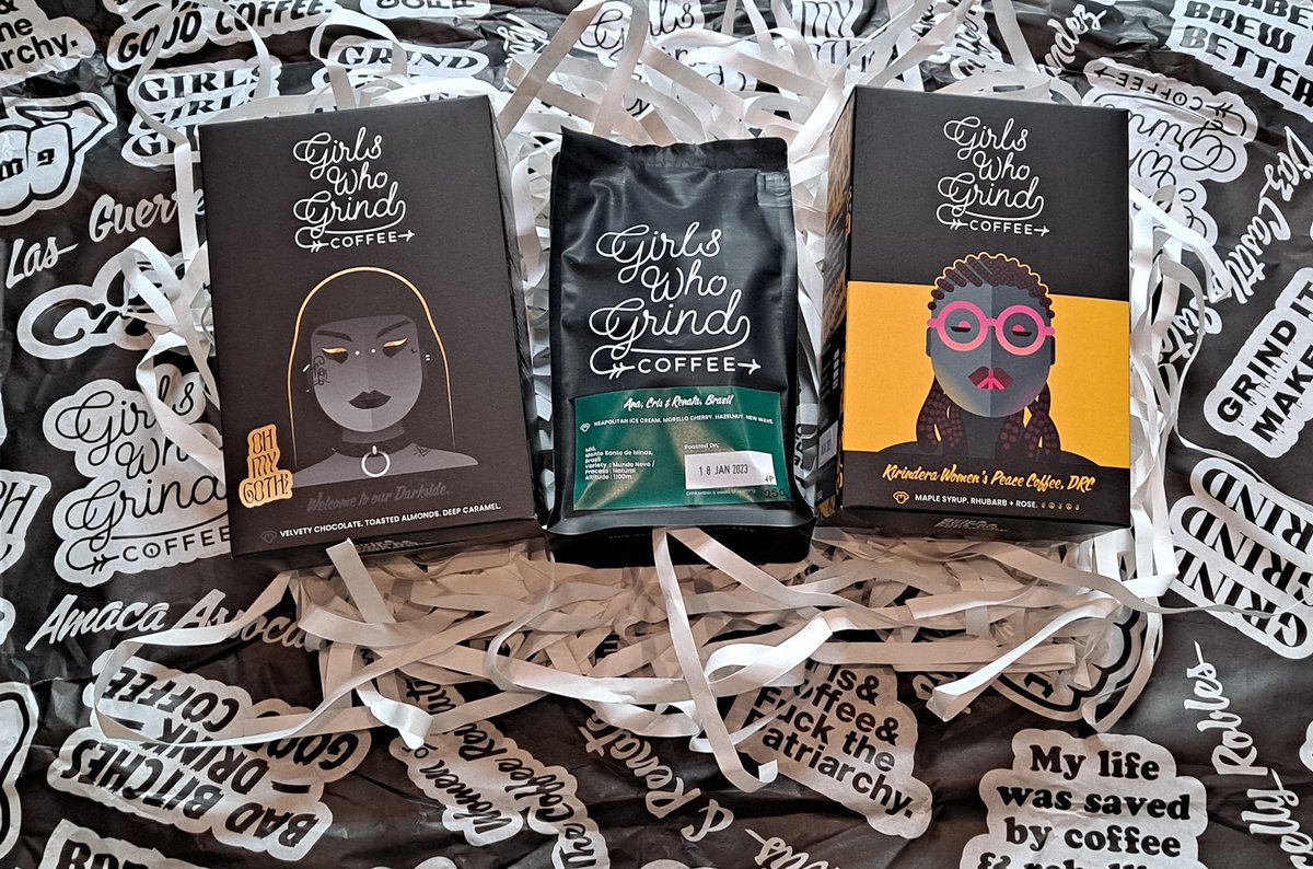 A Very Good Morning. Fair weathered. Post on time. Complete with "Present to Myself". Featuring excellent coffee with the added bonus of smashing the patriarchy one bean/cup/bag at a time 🙃👭🖤✊️☕️

Get your own at <a href="/GWG_Coffee/">GirlsWhoGrindCoffee</a>