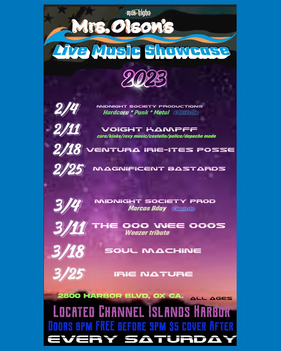 MrsOlsonsEvents's tweet photo. Exciting upcoming events in February! Check your calendar and get ready for an exciting month
Come join us for brunch, drinks, and great music!
Location: 2800 Harbor Blvd, Oxnard, CA 93035
#mrsolsons #LocalVentura #venturacounty #livebands #venturalocal #coverbandinoxnard #harbor https://t.co/6uoBUvOBb6