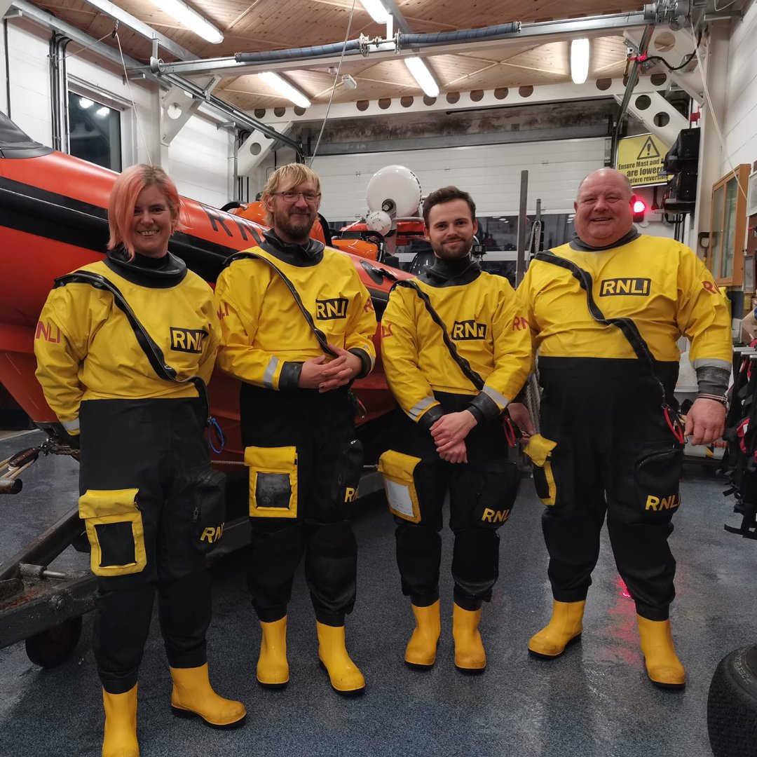 RNLI's tweet photo. After 31 years of service, Iain has hung up his drysuit as @RNLIQueensferry longest serving Helmsman. 

He came from a family of #RNLI volunteers that included his brother and mother. It truly is the end of an era! Have a well deserved rest Iain and #thankyou. 👏 

#OneCrew https://t.co/ZaWZ4Uki1s