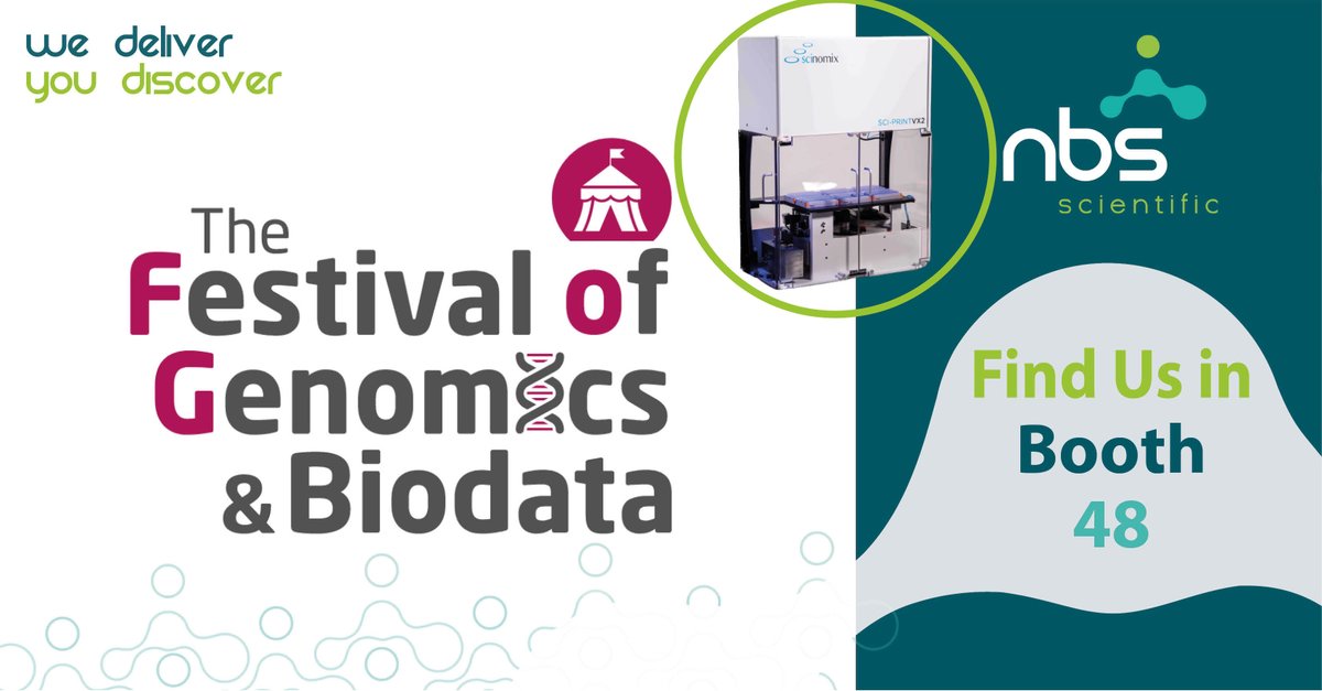 Next week at the Festival of Genomics, we'll be showcasing the Sci-Print VX2 Fully-Automated Tube Labeler and the Sci-Print VXQ Bulk Tube Feeder!

To schedule an in-person meeting at the FoG, contact us:
🔗: nbsscientific.co.uk
☎️: 01223 603778
📧: info@nbsscientific.co.uk