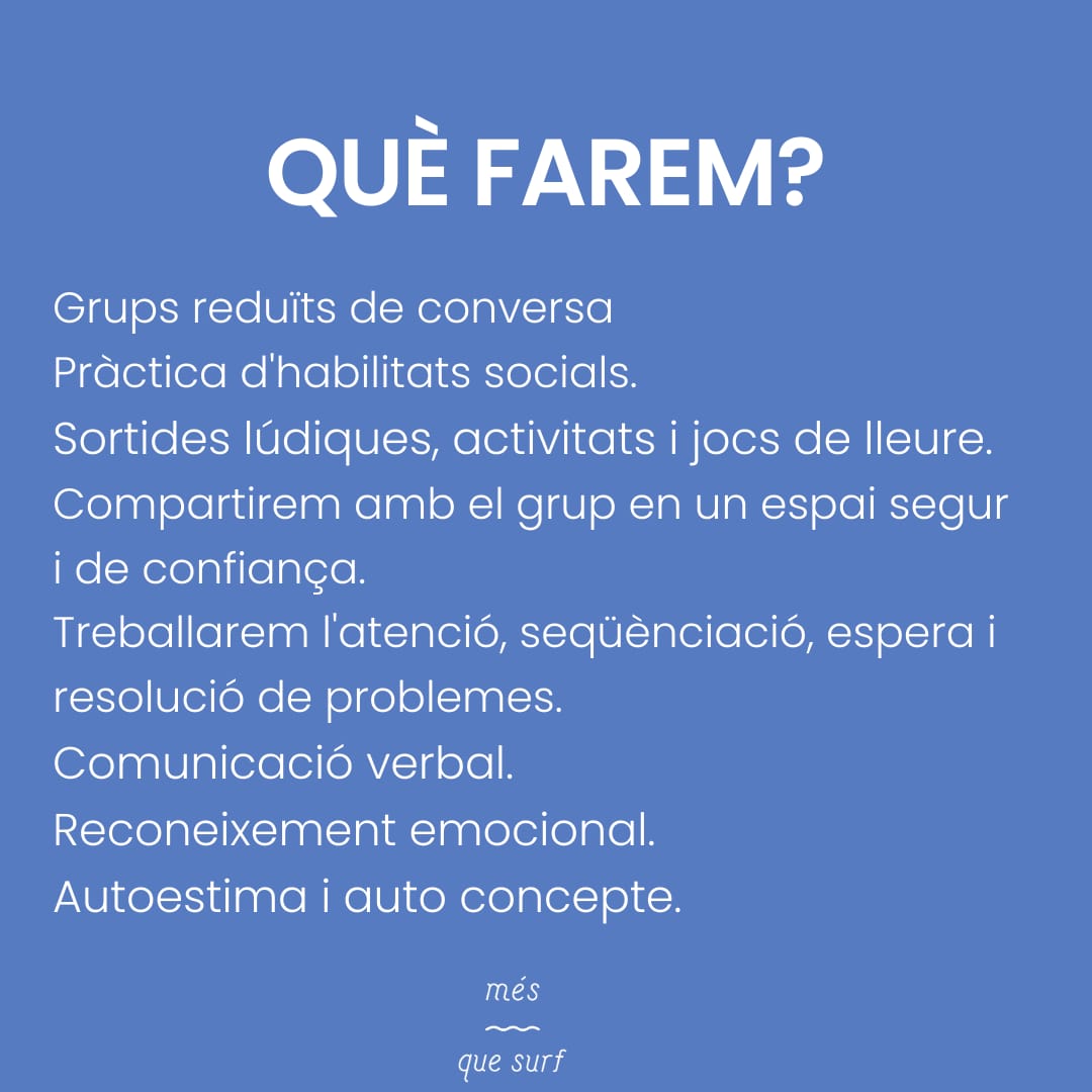 mesquesurf's tweet photo. Us presentem els tallers d'habilitats socials i emocionals!😊
Un projecte que arranca amb molta il·lusió i amb el desig de seguir acompanyant en el procés de socialització a totes les persones que hi vulguin participar de forma continuada🫂 https://t.co/pBgshwI5Ln