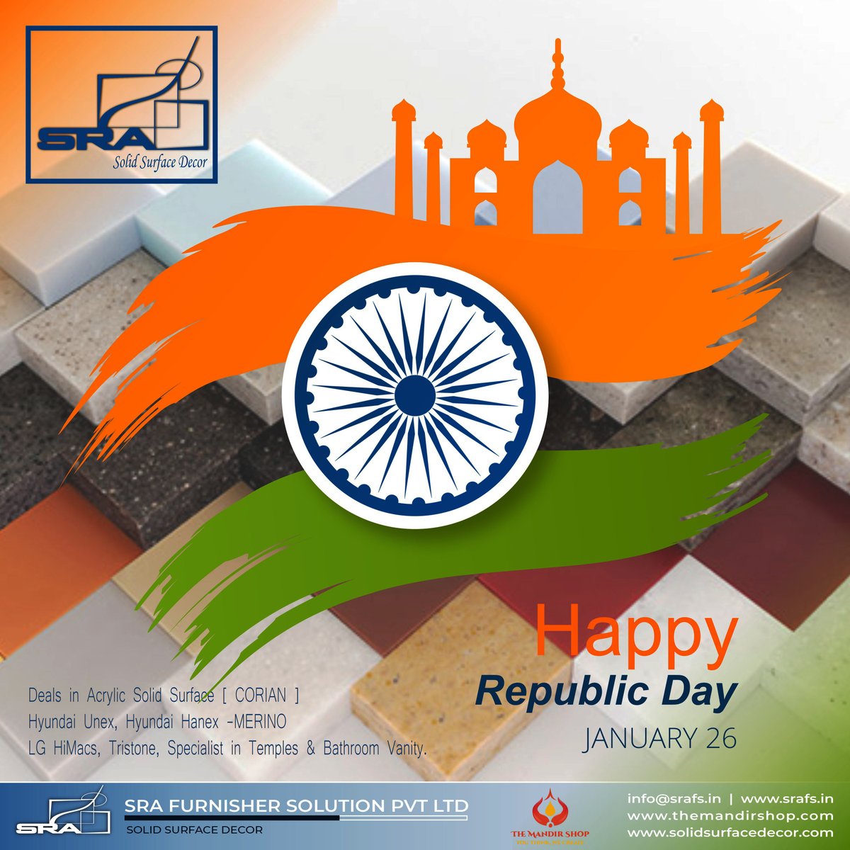 Let us remember the golden heritage of our country and feel proud to be a part of India. Happy Republic Day

#mandir #templedesign #templedecor #templeidea #TempleForHome #coriandesign #coriantemple #AcrylicSolidSurface #AcrylicSolidSurfaceTemple #smalltemple #HANEX #himacs