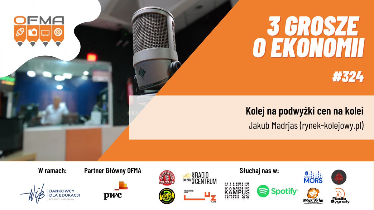 OFMApl's tweet image. Czy podwyżki cen biletów @PKPIntercityPDP są nieuniknione❓ Gościem audycji #3groszeoekonomii 🗣️ jest @JMadrjas z portalu @RynekKolejowy 🚅 Pytamy o rosnące ceny, rynek energii i konkurencję na torach. Rozmawia @piotrekto ✨

📻 @radiokampus, g. 13:45