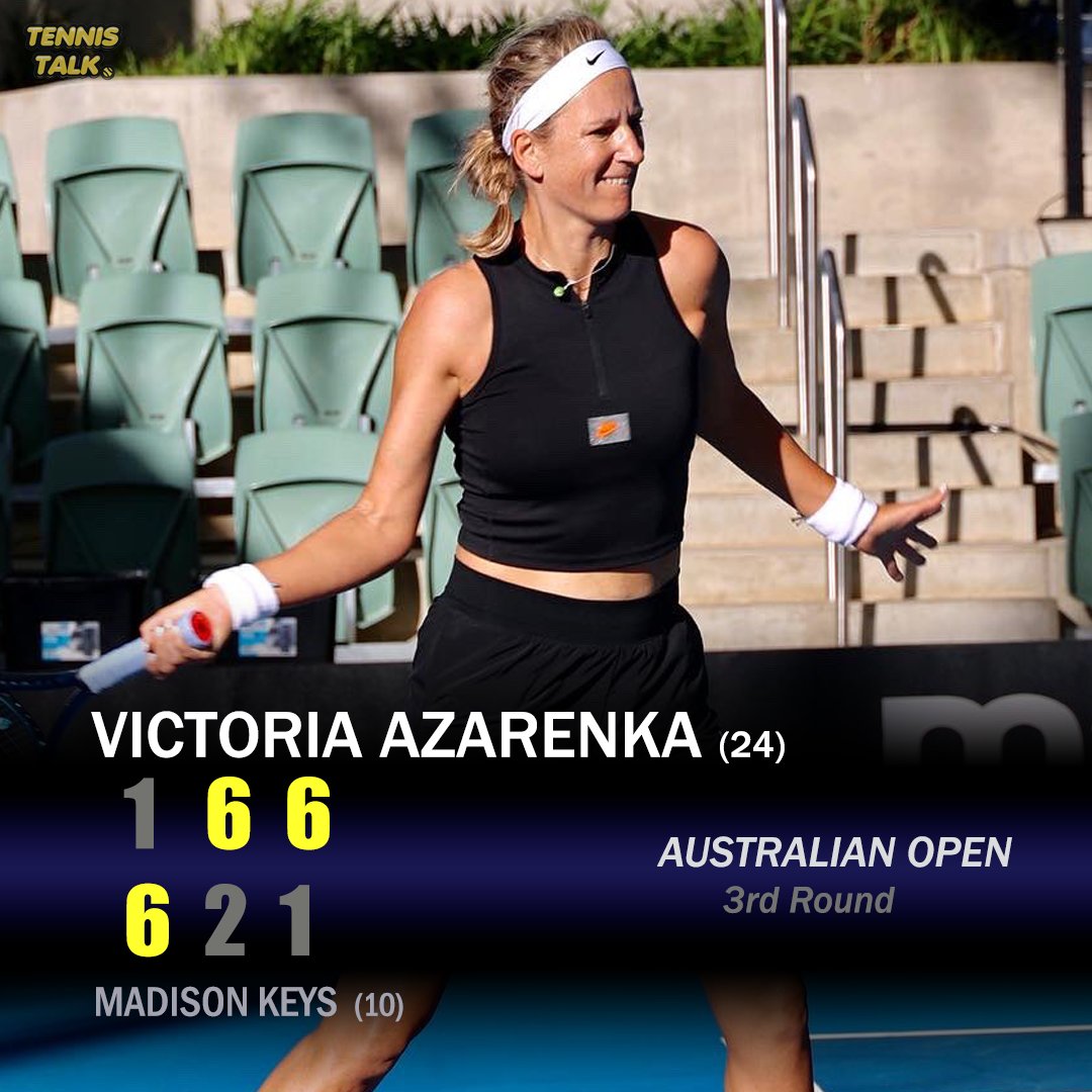 🚨 UPSET ALERT 🚨
Victoria Azarenka (@vika7) beat Madison Keys (@Madison_Keys) in the 3rd Round of the Australian Open, 1-6, 6-2, 6-1 🥎 
#tennis #wta #wtafinals #atp #atpfinals #AusOpen #australianopen2023 #usopen #wimbledon #swiatek #andymurray #victoriaazarenka #tennistalk