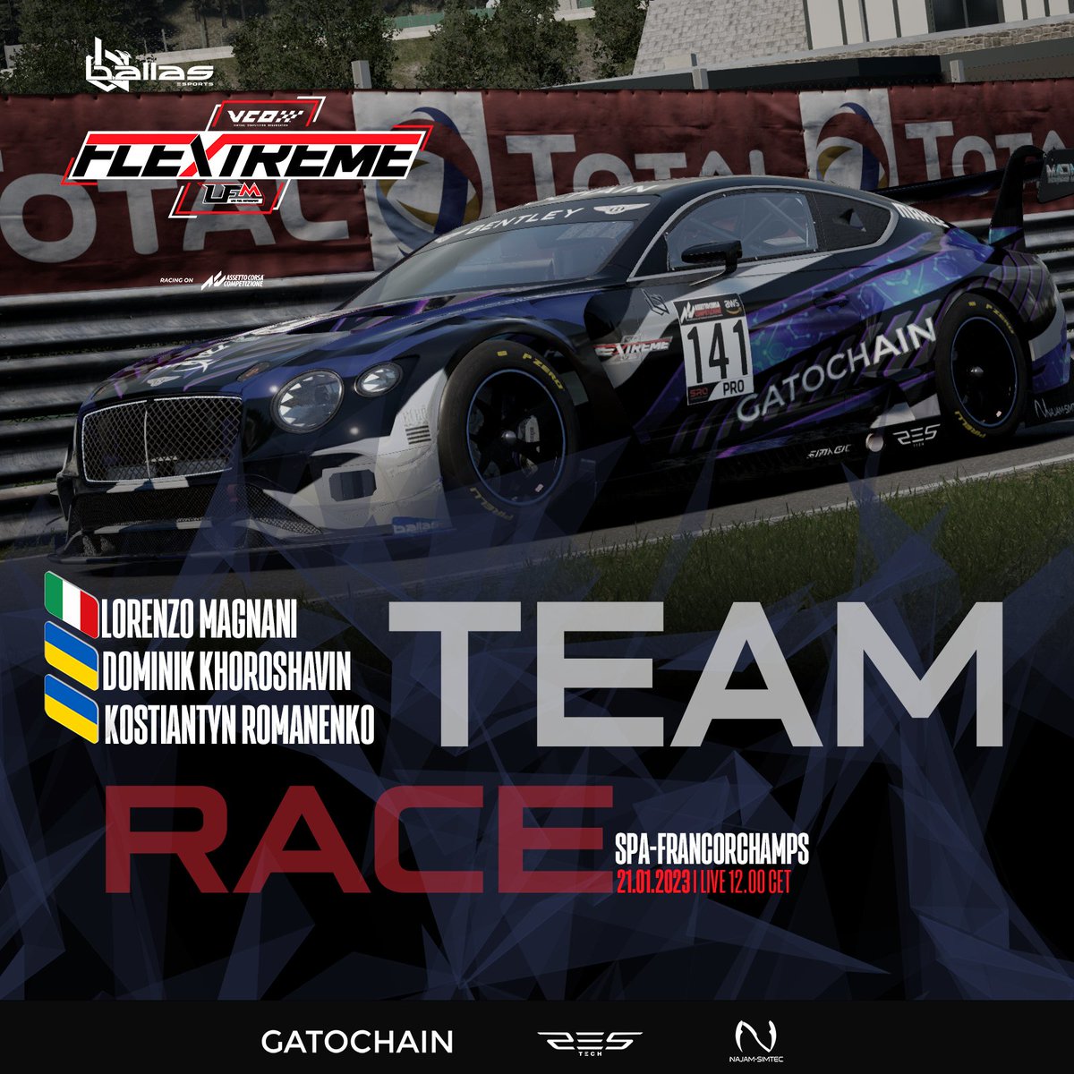 Fourth #flexextreme @vcoesports @LFMotorsport  round on the legendary #spafrancorchampscircuit
It will be 9h very hard with 30KG of #ballast
#ballasesports #2k23 #StriveTogether
@GatoBlockchain I Res-Tech I Najam Simtec