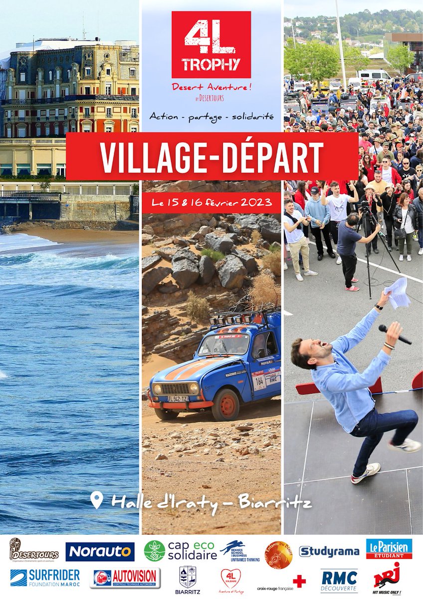 4L_Trophy's tweet photo. L’affiche officielle du village départ de Biarritz ! 🌊🏄
—
Un immense merci à la @Ville2Biarritz d'accueillir une fois de plus les #Trophistes et leurs bolides pour le village départ de la 26e édition du raid #4LTrophy.

On a tellement hâte ! 🤗 #4ltrophy2023 https://t.co/TK63Khu4vN