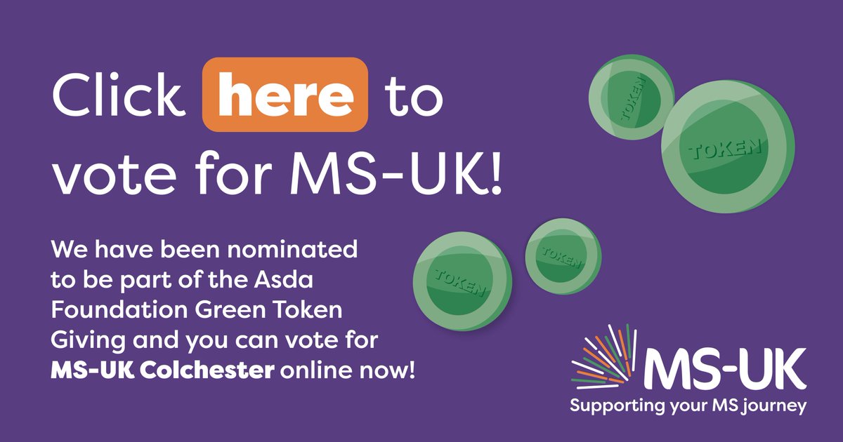 Great news, Asda has chosen MS-UK to take part in its #GreenTokenGiving scheme!

The cause with the most votes receives a grand £500 donation. Vote for MS-UK today at asda.com/green-tokens/s… Don’t forget, you can vote again every seven days.
