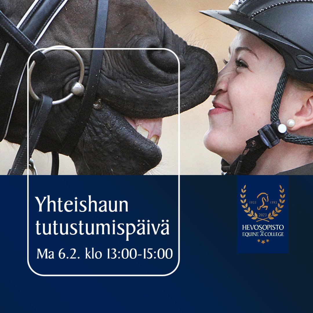 Hevostalouden perustutkinto on mukana toisen asteen yhteishaussa. 🔹 Yhteishaku 21.2.– 21.3.2023
Tervetuloa tutustumaan Hevosopiston kampukseen ja saamaan lisätietoja hevostalouden perustutkinnon suorittamisesta Ypäjän Hevosopistolla. 
Ilmoittaudu täältä: hevosopisto.fi/koulutus/koulu…