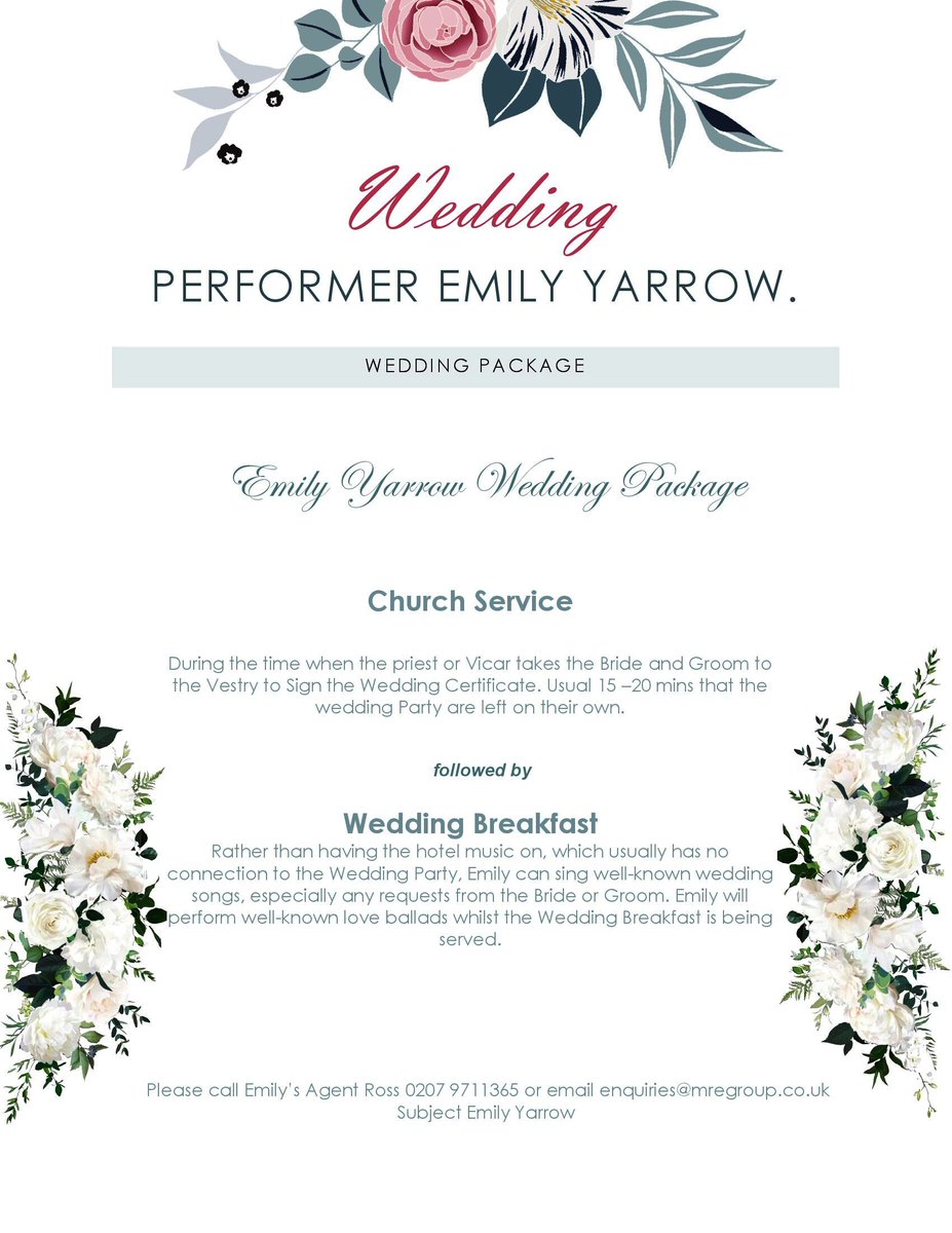 MREntsGroupLtd's tweet photo. Our @EmilyYarrowSOP is an Award Winning Crossover Artist, who would be the perfect performer to be booked for any Wedding or Corporate Event. Emily's speciality is Ballards and Love songs. Her Wedding Package is very Unique. https://t.co/QQmVb9mS3o  Call 02079711365 https://t.co/DjVpWMO14W