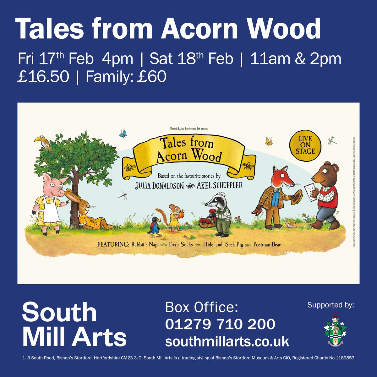 Check out what's going on this Half Term at South Mill Arts!

🎭Tales from Acorn Wood
Fri 17th Feb 4pm | Sat 18th Feb | 11am &amp; 2pm. £16.50 | Family £60
Tickets ☞ bit.ly/3XIszU4