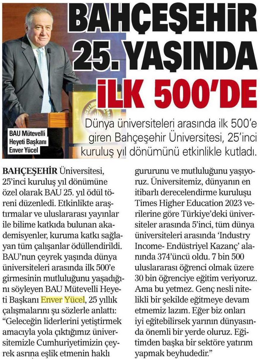 Bahçeşehir Üniversitemiz, dünya üniversiteleri arasında ilk 500'de olmanın gururuyla 25'inci yaşını kutluyor...