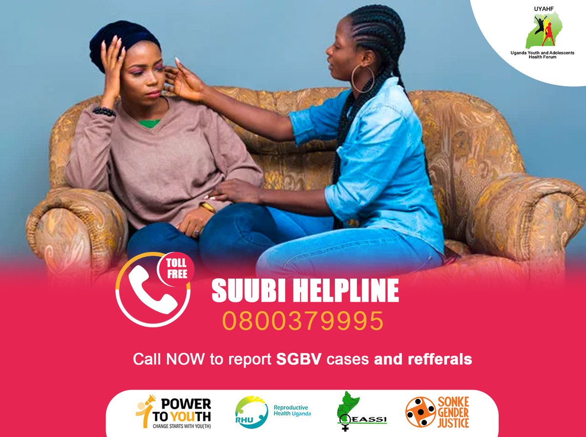 You may be in an abusive relationship but are afraid to leave. Remember that there are others who were like you but had the courage to report & are now doing better. Don't die in silence. 
Report any case of abuse or #SGBV to our toll-free SUUBI Helpline 0800379995.#Act2EndSGBV