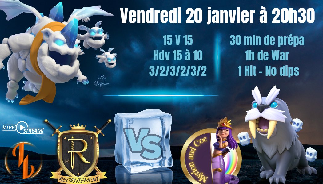 Un vendredi soir sympa 🤗

19h @teaminframundo 🆚 <a href="/Badzinger_CoC/">BADZINGER</a> en @rpg_cmg 

20h <a href="/SavageSkullCOC/">Savage E-Sports / Savage Skull / Savage Seven</a> 🆚 en <a href="/bw_coc1/">Black Widow</a> 

21h @Myrion_and_Coc 🆚 <a href="/RecrutementF/">Recrutement F</a>

🔥 twitch.tv/lexgo_tv 🔥