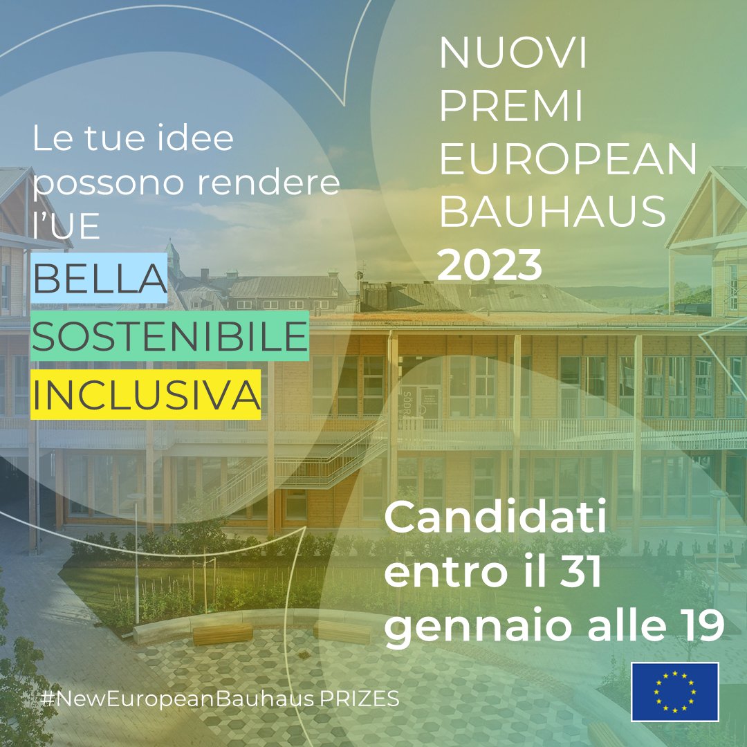 Hai in mente un progetto o un'idea che ha un impatto positivo sull'UE? 🏡🌱

C'è tempo fino al 31/01 per candidarsi ai premi #NewEuropeanBauhaus !🏆

Condividi le tue soluzioni per migliorare la vita quotidiana e vinci fino a 30.000€!

🔗prizes.new-european-bauhaus.eu