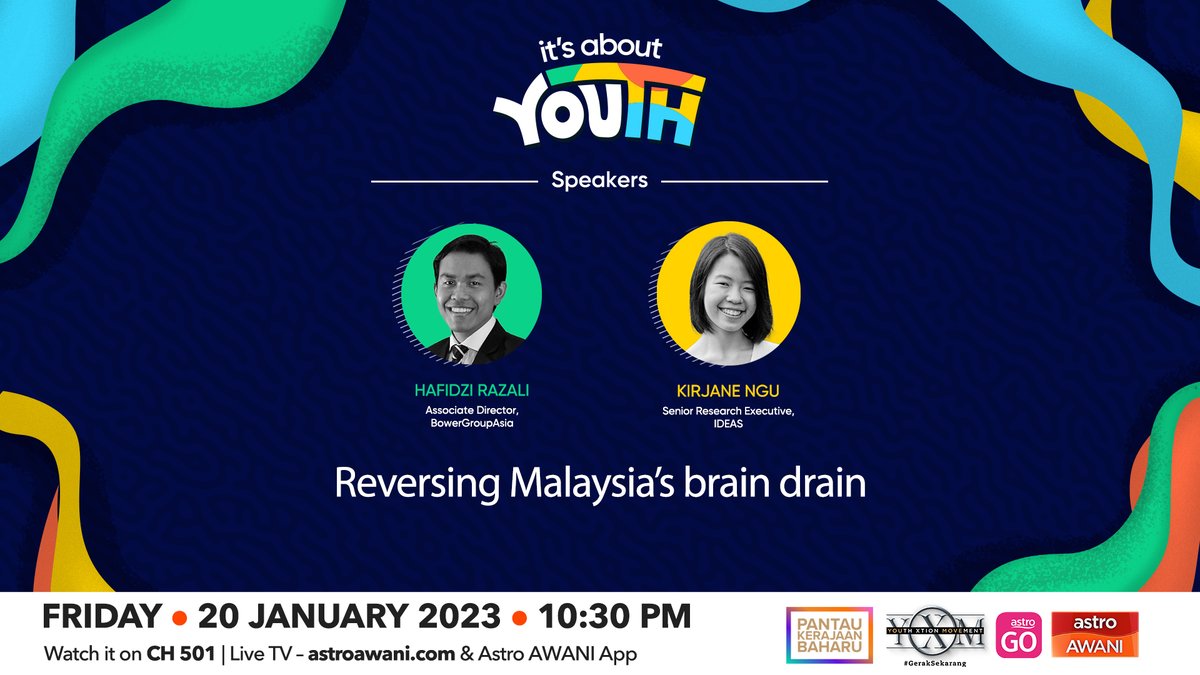 501Awani's tweet photo. What pull factors might make the 2 million Malaysians living and working abroad consider a return to Malaysia? @_farhanasheikh speaks to Hafidzi Radzali from @BowerGroupAsia and Kirjane Ngu from @IDEASMalaysia about reversing brain drain and retaining talent. 

#ItsAboutYOuth https://t.co/5Em6iWgpYK