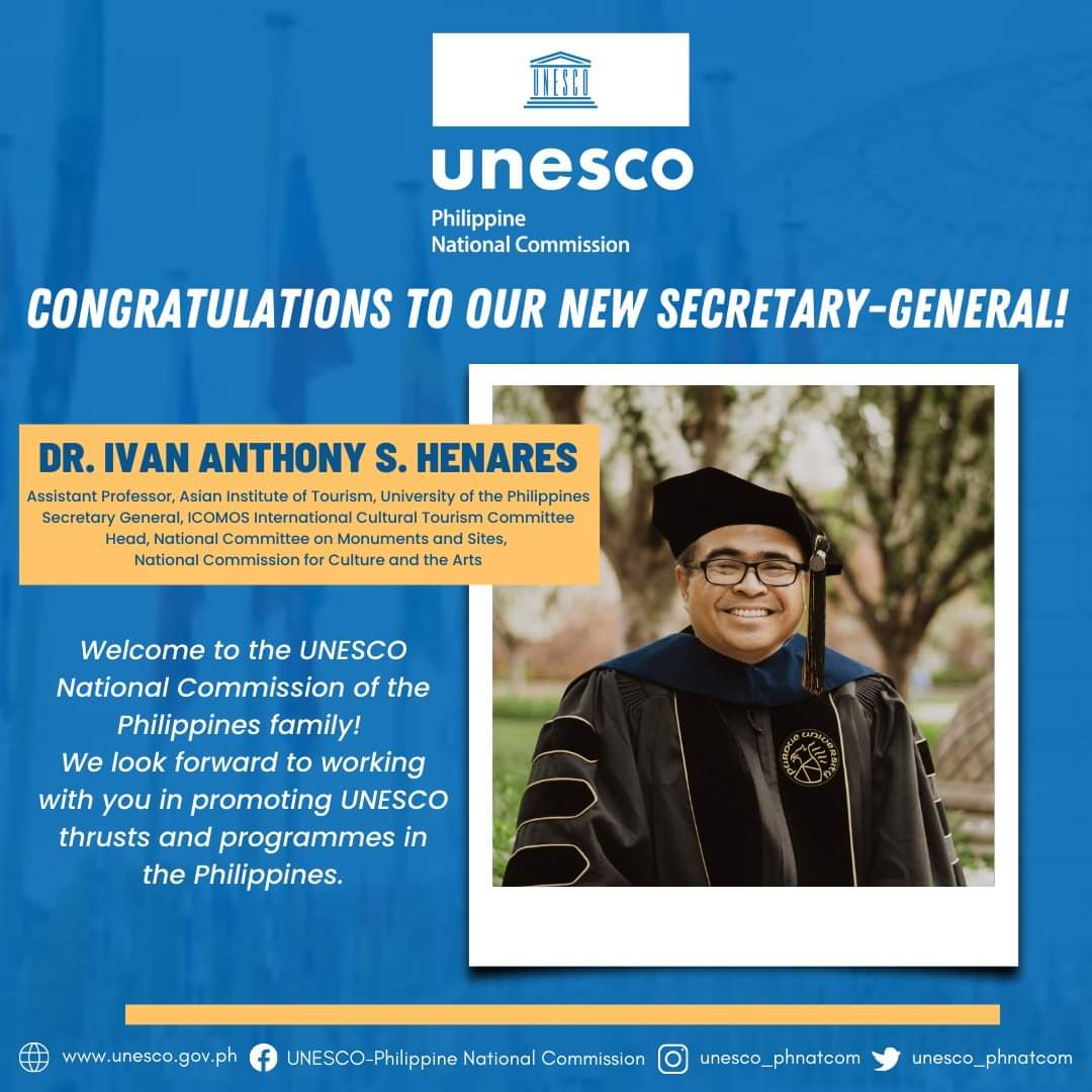 UNESCO_PHNatCom's tweet photo. The UNESCO-Philippine National Commission (UNACOM or PH NatCom) wishes to congratulate Dr. Ivan Anthony S. Henares for his recent appointment as its new Secretary-General. https://t.co/ETZntgxiKf