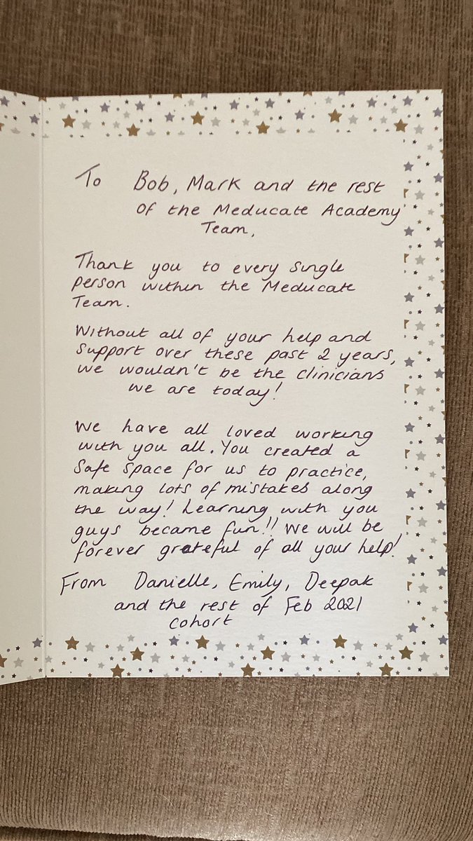 Meducate2's tweet photo. End of a 3 day Boot camp for 2nd year Physician Associate students @UoCMedSchool we wish them luck in their nationals. Some of them left early but I got a pic of the remainder. Look at the lovely thank you card! #physicianassociates #associateclinicaleducators #meducateacademy https://t.co/GnqYdBSJ02