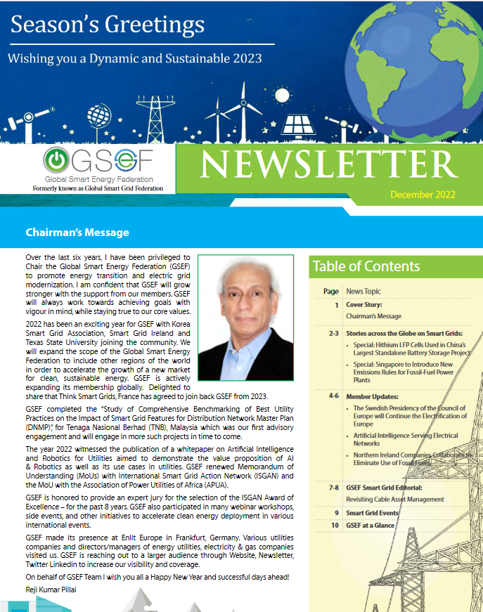 GSmartEnergyFed's tweet photo. The December 2022 issue of the
@GSmartEnergyFed #Newsletter is now available at https://t.co/VIrYy2ZNNS
Click here for the latest insights on #SmartGrids #SmartCitiesDevelopments and other updates https://t.co/dSPgbDwIcy