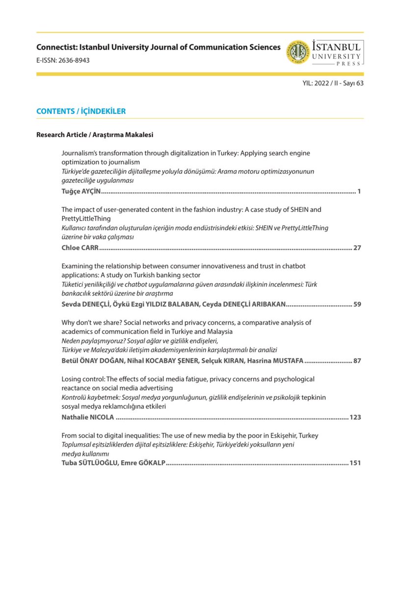 Fakültemizin ESCI’de taranan uluslarası dergisi Connectist’in temalı özel sayısı, Westminster Üniversitesi’nden Dr. Paul Elmer ve Lancashire Üniversitesi’nden Dr. Candan Çelik Elmer’in misafir editörlüğünde yayınlandı. 

iupress.istanbul.edu.tr/en/journal/con…