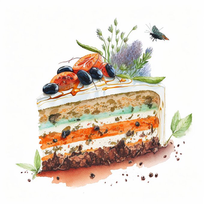 最近、Twitterさんからシャドウバンされかけているので、眉唾ではありますがAIで作ったケーキの画像を投稿し、回復をはかります。
#midjourney 