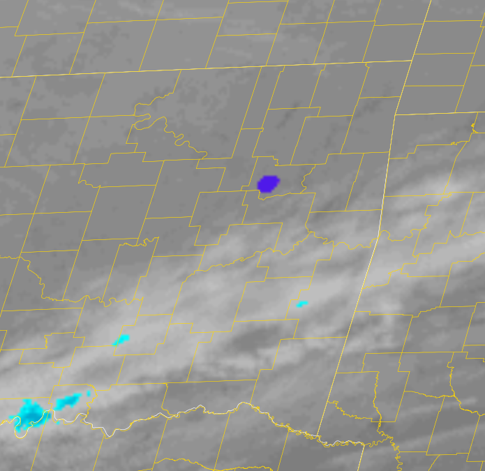 NWStulsa's tweet photo. We have have received multiple  reports this morning, including videos, of a meteor that occurred over northeast Oklahoma this morning. This was detected by the Geostationary Lightning Mapper (GLM) shown as a blue dot over Wagoner county.  #meteor  #GLM https://t.co/I8sCseNB76