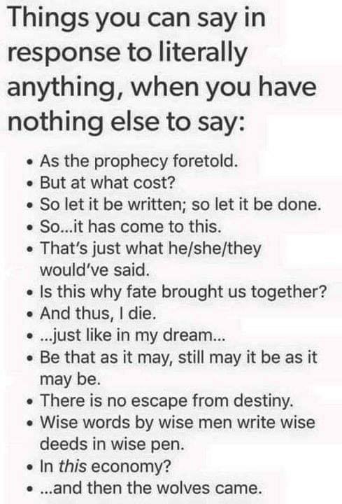 HeatherWeidner1's tweet image. I may have to try some of these... #responses #wittyresponses #whattosay