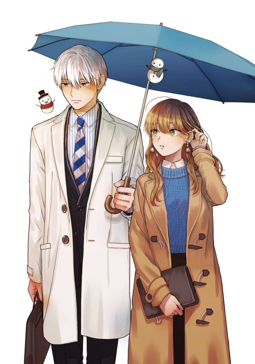 1girl 1boy umbrella holding umbrella brown hair shared umbrella necktie  illustration images