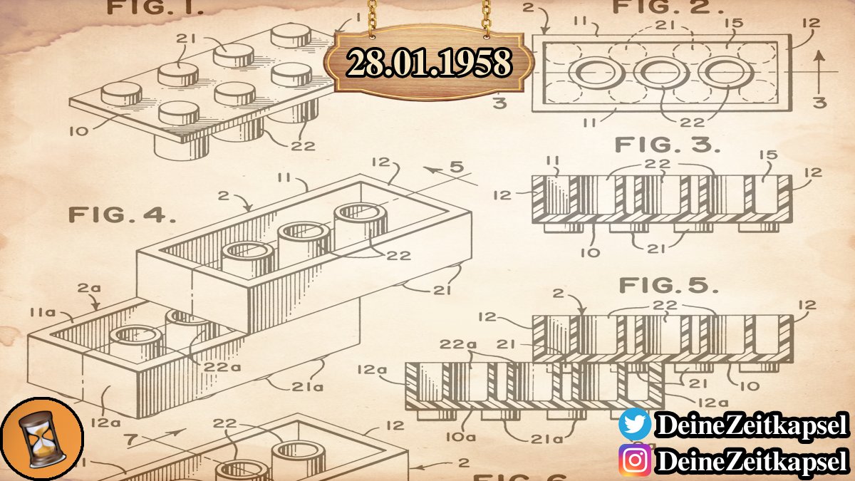 DeineZeitkapsel's tweet photo. Heute vor 65 Jahren meldet das dänische Unternehmen Lego für den heute bekannte Legosteine das Patent an. #deinezeitkapsel #geschichte #lego #legosteine #klemmbausteine https://t.co/YVrVwxGktx