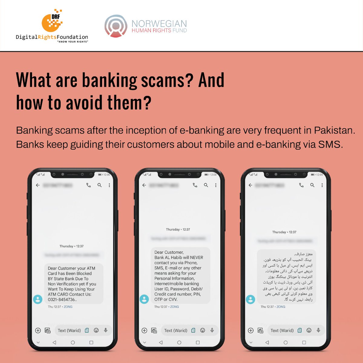 DigitalRightsPK's tweet photo. Banking scams have now become very common! 

Here are a few simple steps that can help you stay secure from these scams.📱

#OnlinePrivacyCheckup https://t.co/JfiWwAXkK8
