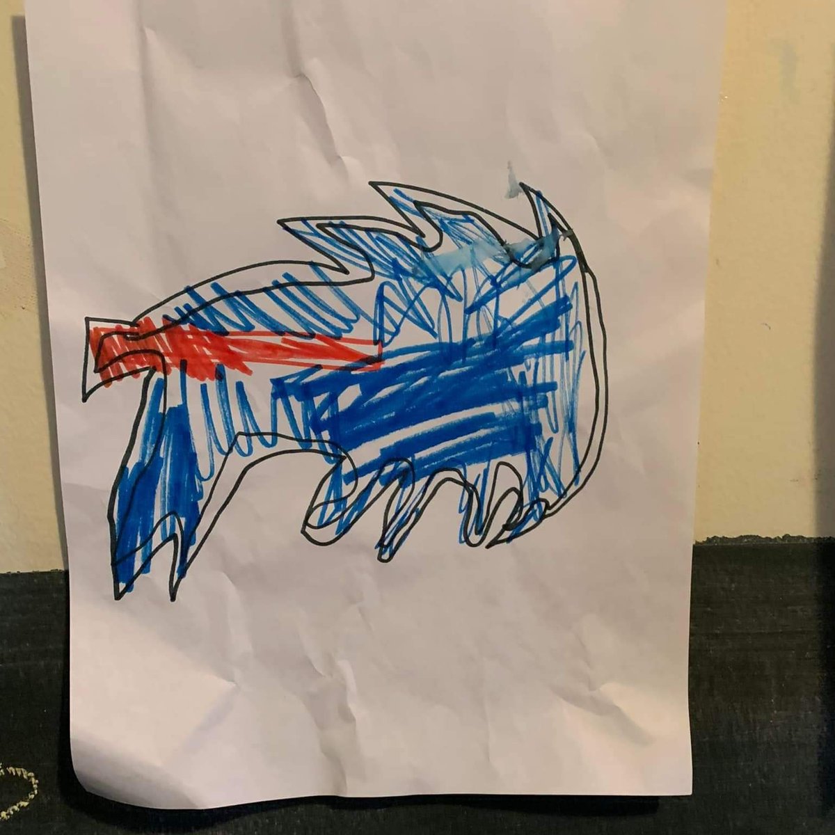 'So my 7yr old nephew made this in school and some kid on the bus told him it looks nothing like the Bills logo. My nephew cried the whole way home. I’m asking everyone to share this, so we can show him all the love, and help him feel better... (cont)