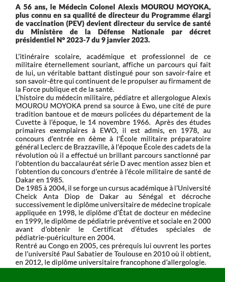 InsideCongo242's tweet photo. Alexis MOUROU MOYOKA
Un Médecin Colonel au service de la bonne santé des autres

Ernest Blanchard DIMI https://t.co/eZFvF6Lddg