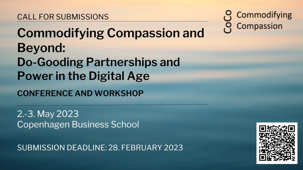 CALL FOR PAPERS: join the @CoCoResearch closing conference May 2-3. One day of panels on what we've found about business/NGO partnerships, one day workshopping new research on humanitarianism in the digital age. Workshop abstracts due Feb 28. commodifyingcompassion.com/_files/ugd/ef7…