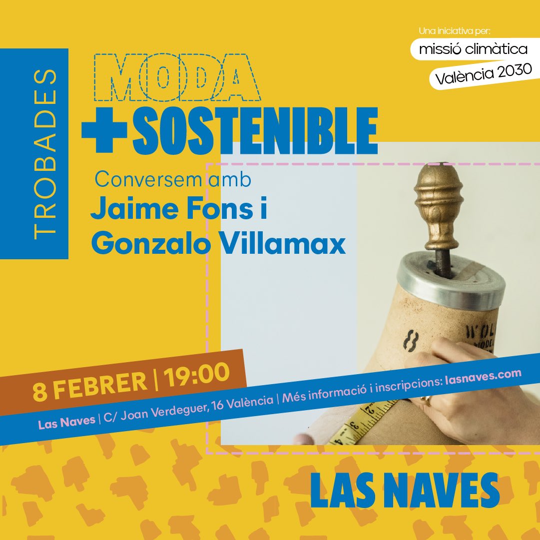 ✍🏻Anótate nuestro próximo encuentro del grupo TROBADES.
En esta ocasión charlaremos con Jaime Fons de <a href="/CIMASINNOVACION/">CIMAS Innovación y Medio Ambiente</a> y <a href="/gonvillamax/">gon villamax</a> .

🗓 8 Febrero
⏰ 19h
📍Las Naves 

#modasostenible #modasosteniblevalencia #grupomodasosteniblevalencia @LasNavesINN